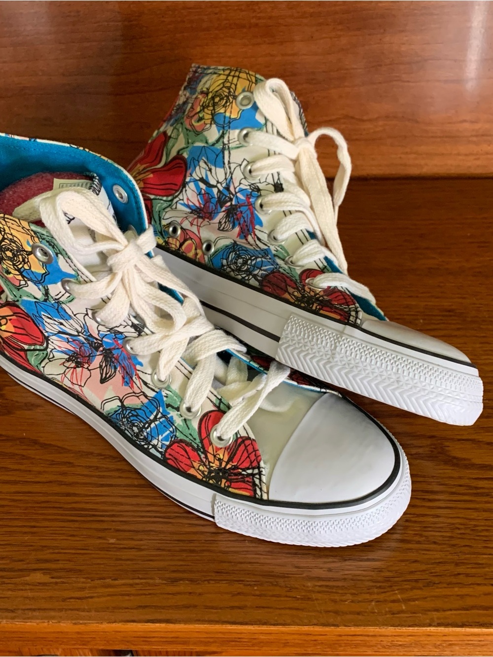 Airwalk Floral High-Top Sneakers in Red Blue Cream